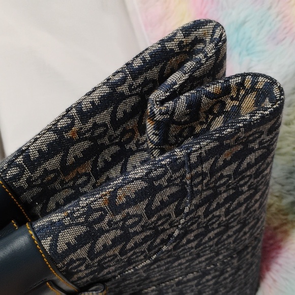 FIRM PRICE! Auth Dior Denim Navy Blue Oblique/Leather Vint Buckle Tote/Dust Bag - Picture 7 of 16